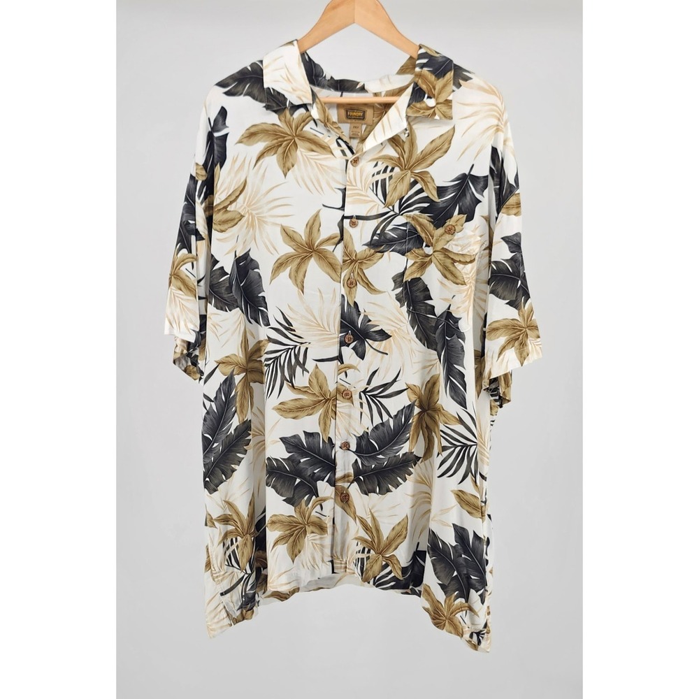 Foundry Mens 2XLT Tropical Palm Leaf Rayon Button Down Hawaiian Camp Bowling